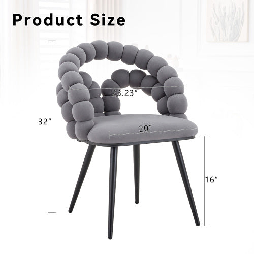 2 Pack Grey Bubble Pebble Tufted Dining Chairs, Velvet Accent Chairs with Matte Black Metal Legs