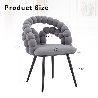 2 Pack Grey Bubble Pebble Tufted Dining Chairs, Velvet Accent Chairs with Matte Black Metal Legs