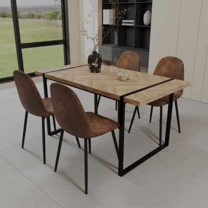 59 Inch Dining Table Set with 4 Suede Chairs, Modern Style