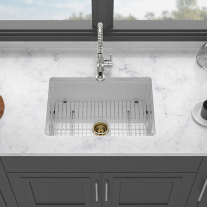 27"x19"x10" Undermount Single Bowl Fireclay Kitchen Sink - Dual Mount White Porcelain Fireclay Rectangular Deep Single Bowl Sink Basin