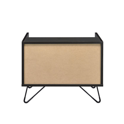 Oak & Black 1-Drawer Nightstand with Hairpin Legs