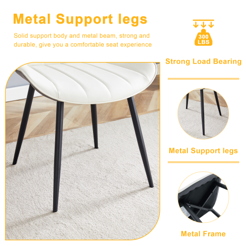 Set of 4 White & Dark Gray Spliced PU Dining Chairs, Integrated Seat & Backrest, Cross Metal Leg Structure with Anti-Slip Feet