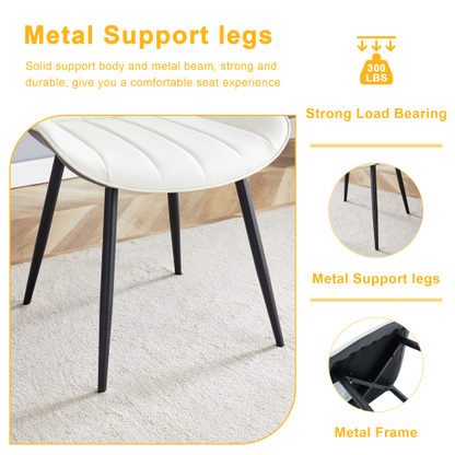 Set of 4 White & Dark Gray Spliced PU Dining Chairs, Integrated Seat & Backrest, Cross Metal Leg Structure with Anti-Slip Feet