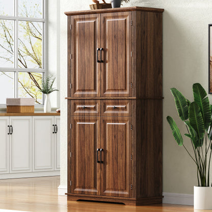 71inch  Farmhouse Kitchen Pantry Cabinet with Pull-Out Shelves Brown