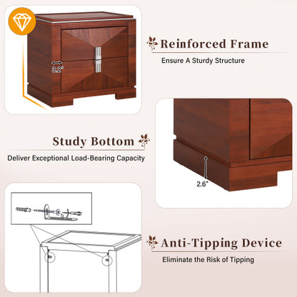 Mid-Century Modern Nightstand, 2 Drawers Wide Sofa Side Table,Wood Diamond Shaped End Table with Storage,Closet with Heavy Duty Base,Small Bedside Table for Bedroom,Living Room,Entrance, Dark Brown