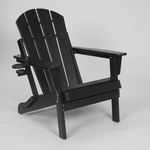 HDPE Folding  Chair with Dual Cup Holder - Composite  Chair with Wood Texture- Black
