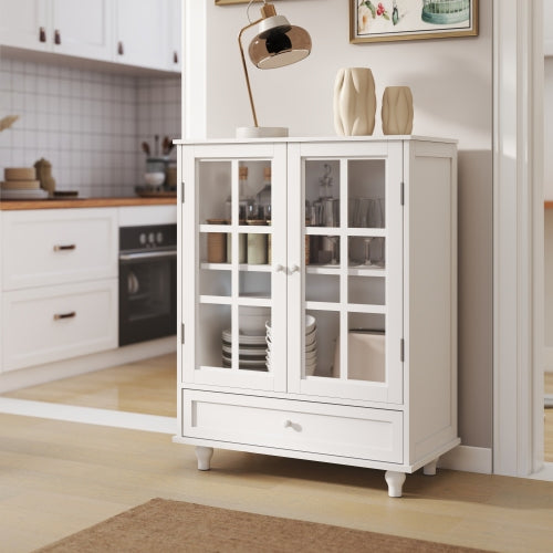 White Modern Tempered Glass Door Buffet Cabinet Home Storage Sideboard