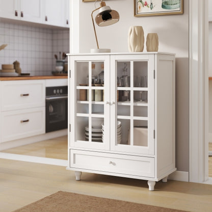 White Modern Tempered Glass Door Buffet Cabinet Home Storage Sideboard