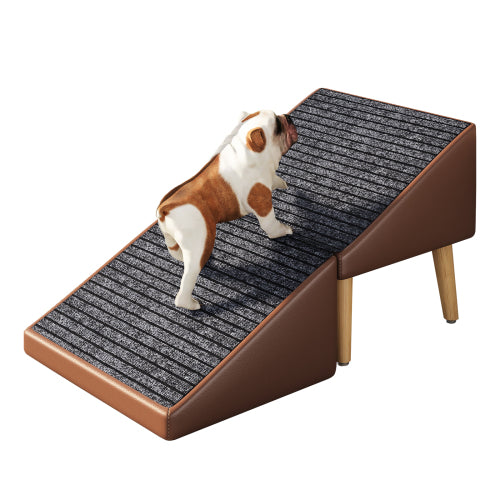 Brown 3-in-1 Foldable Pet Ottoman Dog Ramp, Anti-Slip Pet Stairs with Hidden Storage for Dogs & Cats