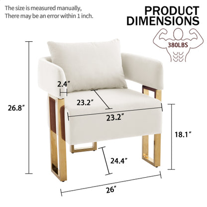 White Velvet Accent Side Chairs 2Pack,Gold Electroplated Metal Legs