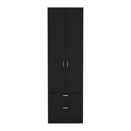 76 High Armoire Wardrove Closet with 2 Drawers, Double Door Cabinet , One Shelf and Hanging Rod, Bedroom Clothes Storage Cabinet Organizer
