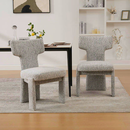 Curved Back Chenille Dining Chairs with Rubberwood Legs, Set of 2, White/Black