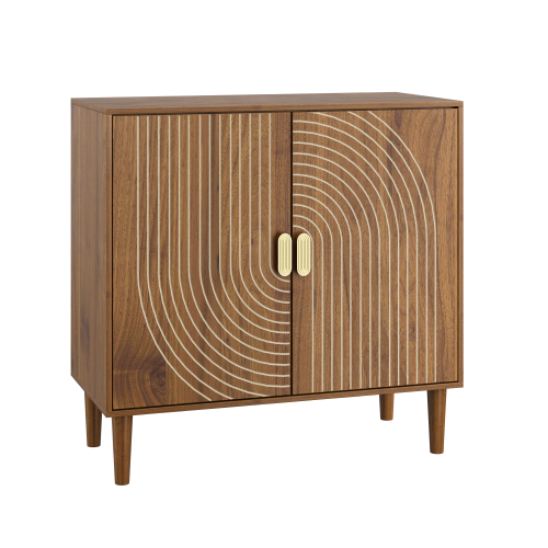 Walnut Wood Buffet Cabinet with Line Groove Design,Sideboard Buffet Cabinet With Storage,Multifunctional Accent Cabinet  for Living Room,Entryway,Hallway,Office,Kitchen
