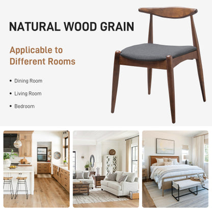 Set of 2 Walnut + Charcoal Retro Rubberwood Dining Chairs, Ergonomic Arched Back TSCA Foam 300lbs Capacity