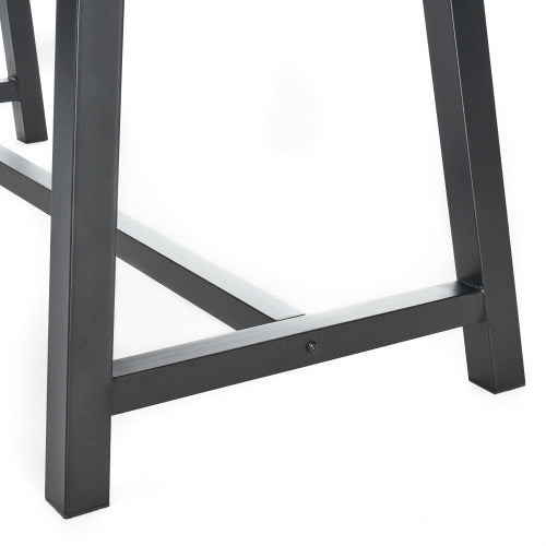 Outdoor Light Grey Sandblast Finish Acacia Wood Dining Table with Black Rustic Metal Finish Frame
