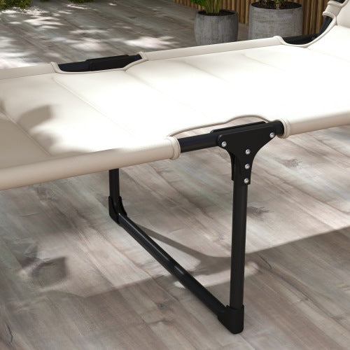 Outsunny 2 Pcs Outdoor Lounge Chair, Adjustable Backrest Folding Chaise Lounge, Cushioned Tanning Chair w/ Sunshade Roof & Pillow Headrest for Beach, Camping, Hiking, Cream White