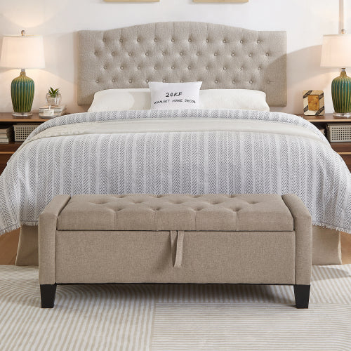 Ottoman with Storage, Storage Ottoman Bench with Safety Hinge 350 lbs Weight, Upholstered Entryway Bench with Seating for Bedroom, Living Room - LINEN