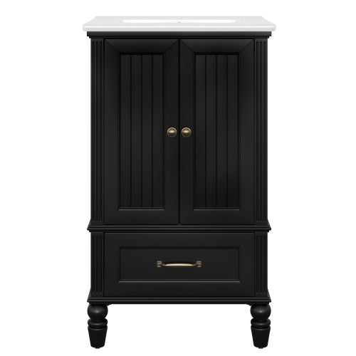 20" Bathroom Vanity with Sink, Bathroom Cabinet with Two Doors, Magnetic Door Stopper and Adiustable Foot Pads, A Drawer, Black