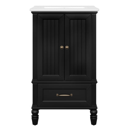 20" Bathroom Vanity with Sink, Bathroom Cabinet with Two Doors, Magnetic Door Stopper and Adiustable Foot Pads, A Drawer, Black