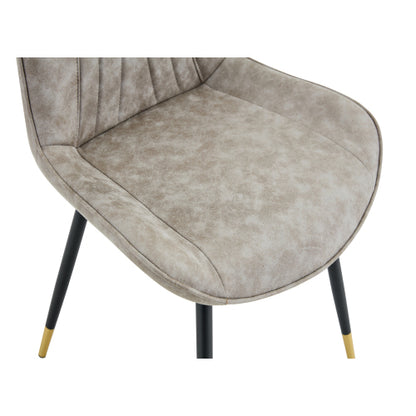 Set of 2 Gray Leathaire Tech Fabric Dining Chairs, Black Semi-Gloss Metal Leg Gold Trim Adjustable Non-Slip Feet Vertical Stitch High Back