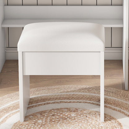 Vanity Table with Mirror & Adjustable LED Lights, Power Outlet, Hairdryer Holder & Stool ¨C Compact Dressing Desk for Small Bedrooms(White)
