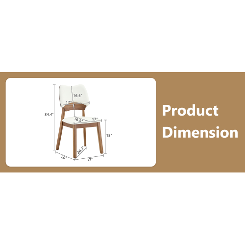 Set of 2 Walnut Wood Dining Chairs, White PU Upholstered Hollow Back Kitchen Chairs