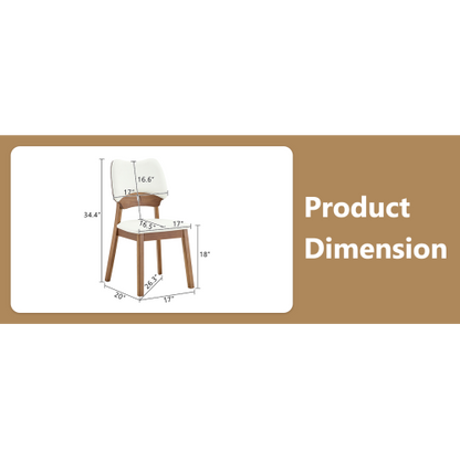 Set of 2 Walnut Wood Dining Chairs, White PU Upholstered Hollow Back Kitchen Chairs