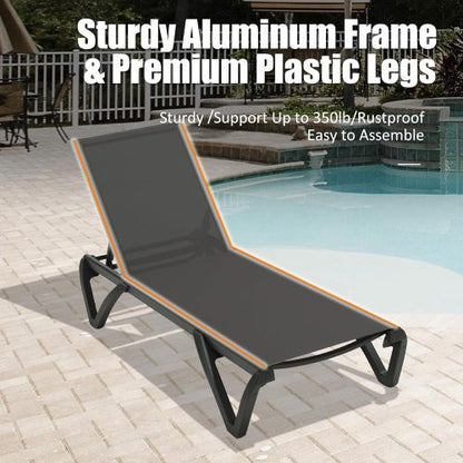 Pool Lounge Chairs Set of 2, Aluminum Adjustable Outdoor Chaise Lounge with Wheels, All Weather Poolside Chairs for Deck Lawn Patio Backyard, Textilene - Dark Gray