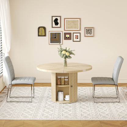 47.2 Inch Wood Grain Round Dining Table Set with Roman Column Base & Storage Shelf, Retro Brown 2-Piece Dining Set