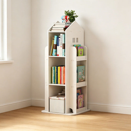 4-Tier Rotating Kids Bookshelf with 360° Swivel Base White