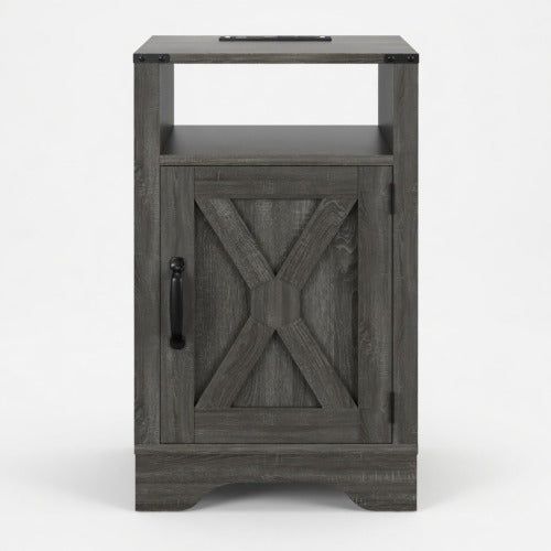16inch Dark Grey Farmhouse Nightstand with Charger