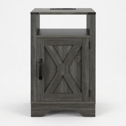 16inch Dark Grey Farmhouse Nightstand with Charger