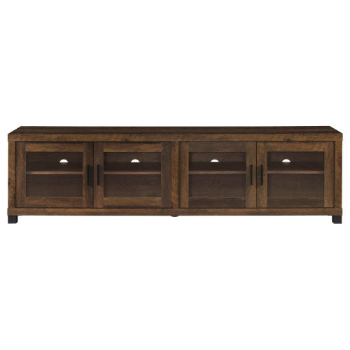 Dark Pine 79 Inch Farmhouse TV Stand with Tempered Glass Doors for TVs Up to 85 Inch