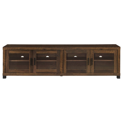 Dark Pine 79 Inch Farmhouse TV Stand with Tempered Glass Doors for TVs Up to 85 Inch