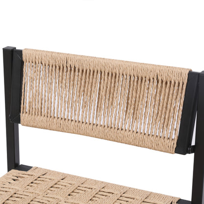 Kitchen Bar Stools with Footrest Set of 2 Paper Rope Weave Dining Chairs Counter Height Barstool (Style B Black & Honey)