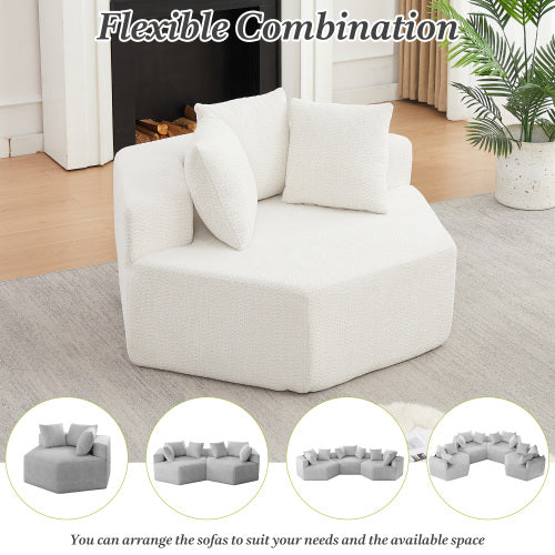 54-Inch Hexagonal Modular Chenille Lounge Chair, Compressed Foam Sofa