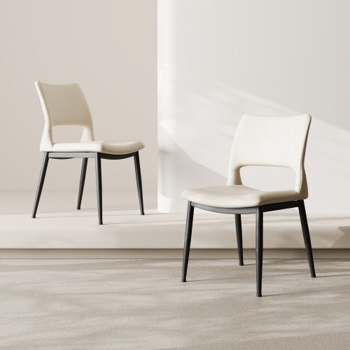 Set of 2 Modern White PU Leather Dining Chairs, Stable Metal Frame Multi-Space Armless Side Chairs