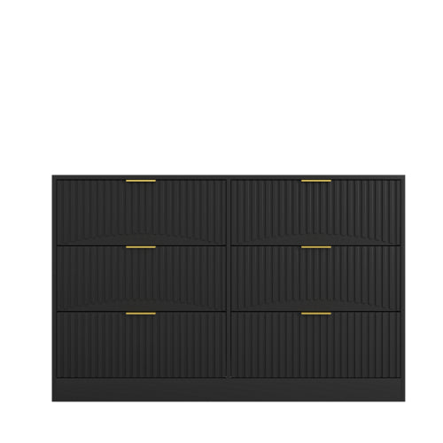 Modern 6-Drawer Dresser, Chest of Drawers for Bedroom, Living Room, Hallway, and Entryway - Large Storage Cabinet, Black,Drawer panel with wavy patterns