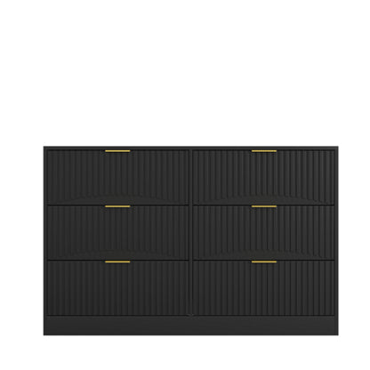 Modern 6-Drawer Dresser, Chest of Drawers for Bedroom, Living Room, Hallway, and Entryway - Large Storage Cabinet, Black,Drawer panel with wavy patterns
