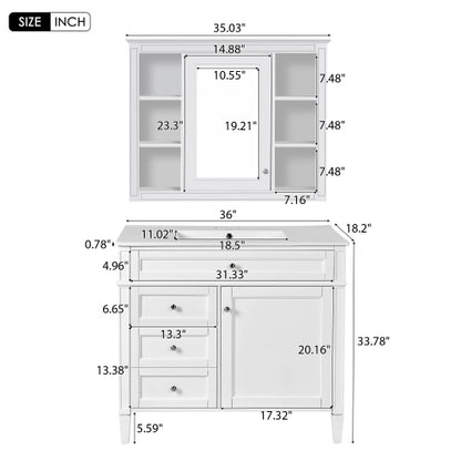 36'' Bathroom Vanity with Medicine Cabinet, Modern Bathroom Storage Cabinet with 2 Soft Closing Doors and 4 Drawers, Single Sink Bathroom Vanity