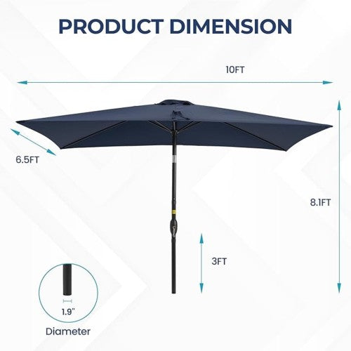 6.5 x 10 ft Navy Blue Rectangular Patio Umbrella with Crank, Tilt, Polyester UV-Resistant Canopy for Pool, Backyard & Patio (Without base)