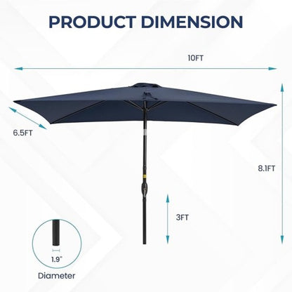 6.5 x 10 ft Navy Blue Rectangular Patio Umbrella with Crank, Tilt, Polyester UV-Resistant Canopy for Pool, Backyard & Patio (Without base)