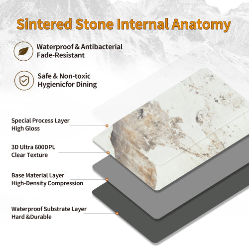 Sintered Stone Dining Table with Metal Base, Pandora Beige