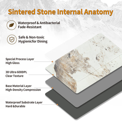 Sintered Stone Dining Table with Metal Base, Pandora Beige