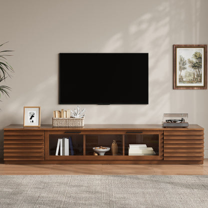 70.8 inch Walnut APP Control RGB LED Glass Flip Door TV Stand Legless Media Console For 80 inch TV
