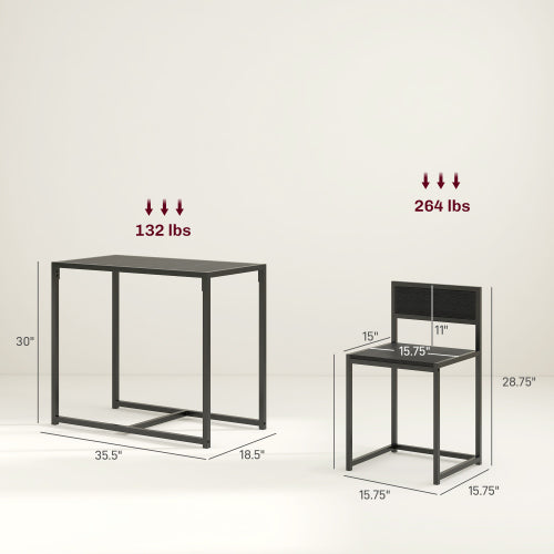 3-Piece Black Industrial Dining Set, MDF Table & 2 Low Back Stools with Footrests