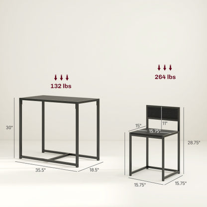 3-Piece Black Industrial Dining Set, MDF Table & 2 Low Back Stools with Footrests