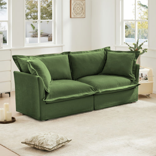 Green Slipcovered Chenille Deep-Seat 2-Seat Sofa,Removable Cover