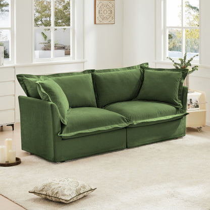 Green Slipcovered Chenille Deep-Seat 2-Seat Sofa,Removable Cover