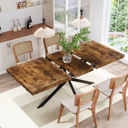 55-70 Inch Extendable Dining Table with Storage Box, Retro Brown
